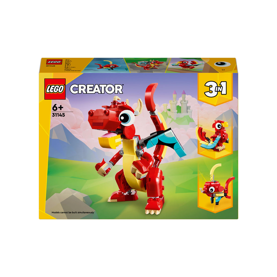 مجموعة لعبة الحيوانات 3 في 1 التنين الأحمر 31145 من LEGO® Creator
