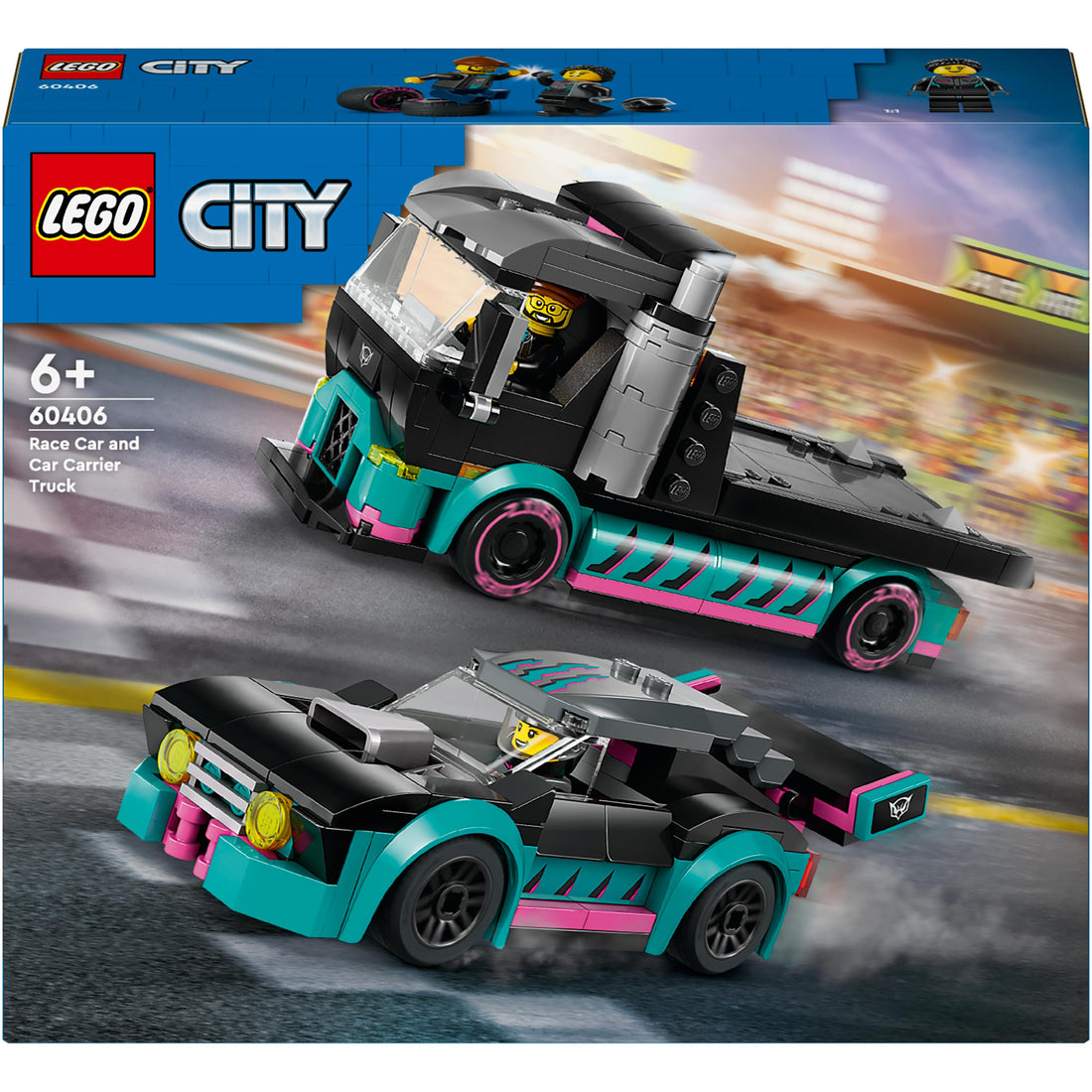 لعبة بناء سيارة السباق والشاحنة حاملة السيارات 60406 من LEGO® City