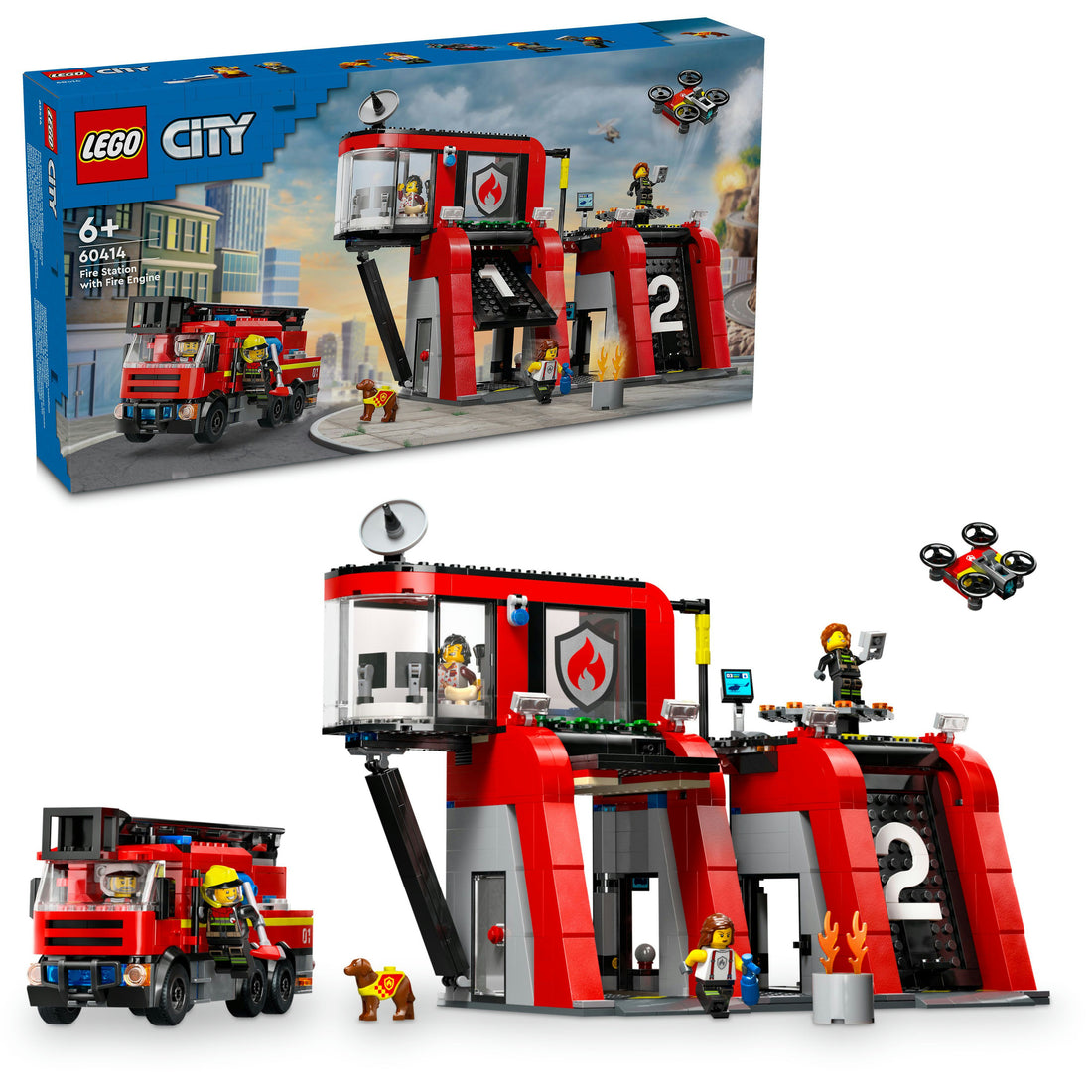 مجموعة لعب مركز الإطفاء مع شاحنة الإطفاء  60414 من LEGO® City