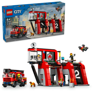 مجموعة لعب مركز الإطفاء مع شاحنة الإطفاء  60414 من LEGO® City
