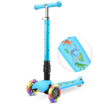 BOLDCUBE Teeny 3 Wheel Scooter Folding  Dinosaur (Blue)