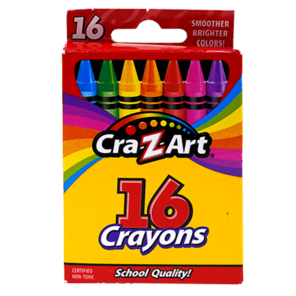 CRAZART 16 X CRAYONS, PEGGABLE BOX