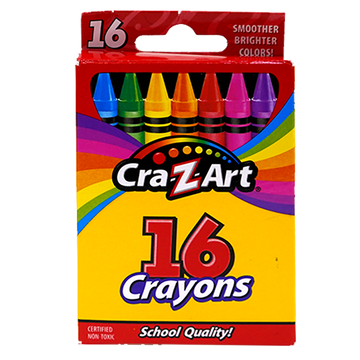 CRAZART 16 X CRAYONS, PEGGABLE BOX