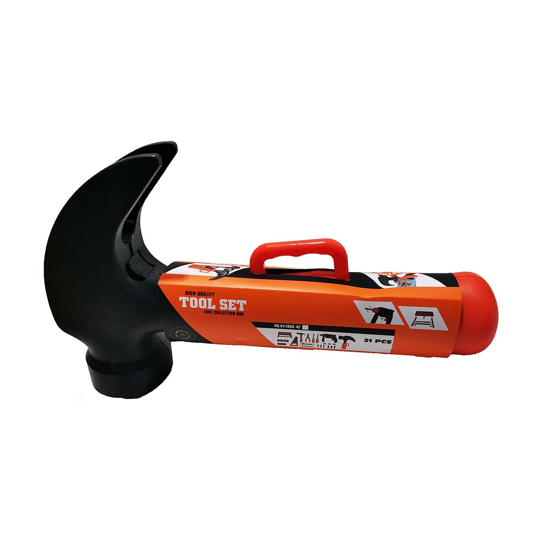 مجموعة أدوات البناء مع حقيبة حمل على شكل مطرقة.