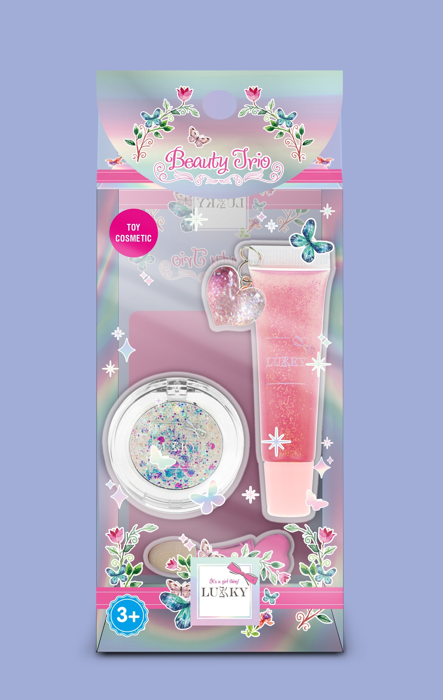 Lukky Beauty Duet Set w/ Pink Lip Gloss w/ Heart Key Chain