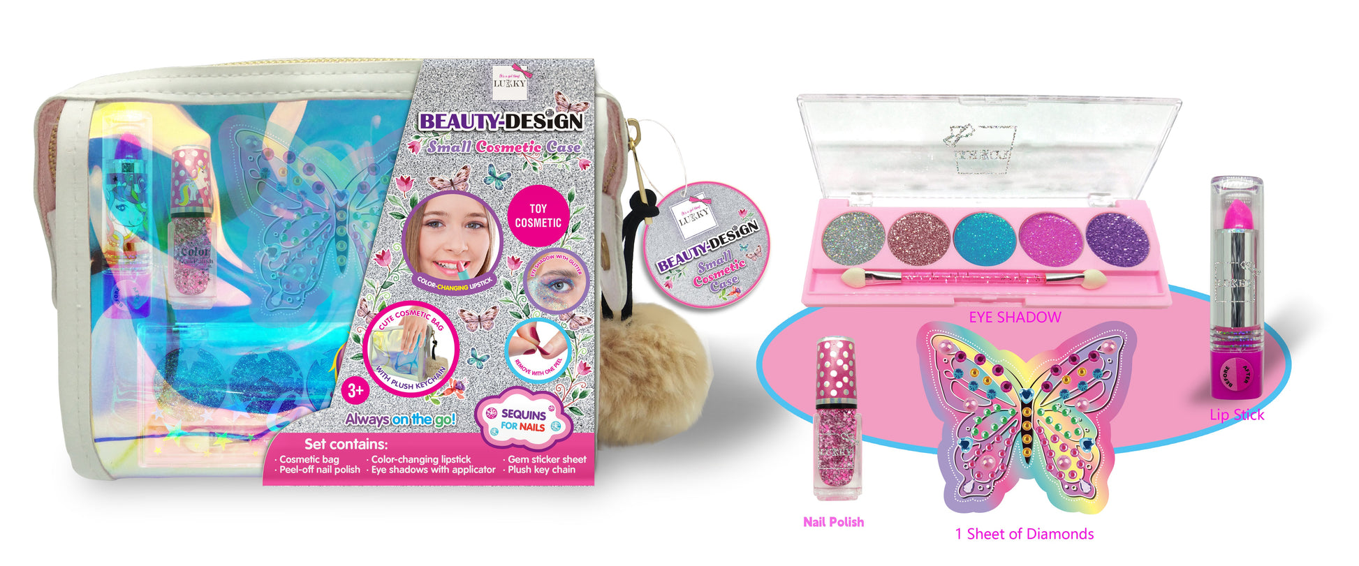 Lukky Beauty Design Small Cosmetic Case w/ Plush Key Chain