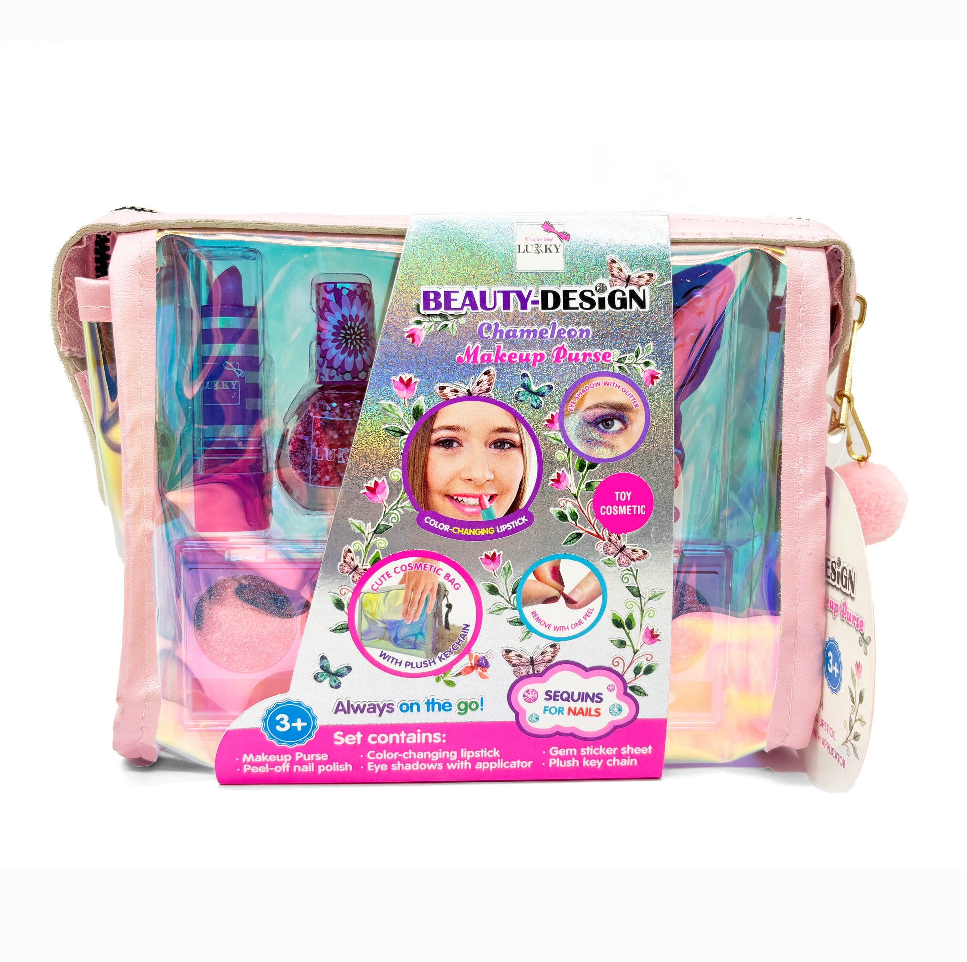 Lukky Beauty Design Small Cosmetic Case w/ Plush Key Chain