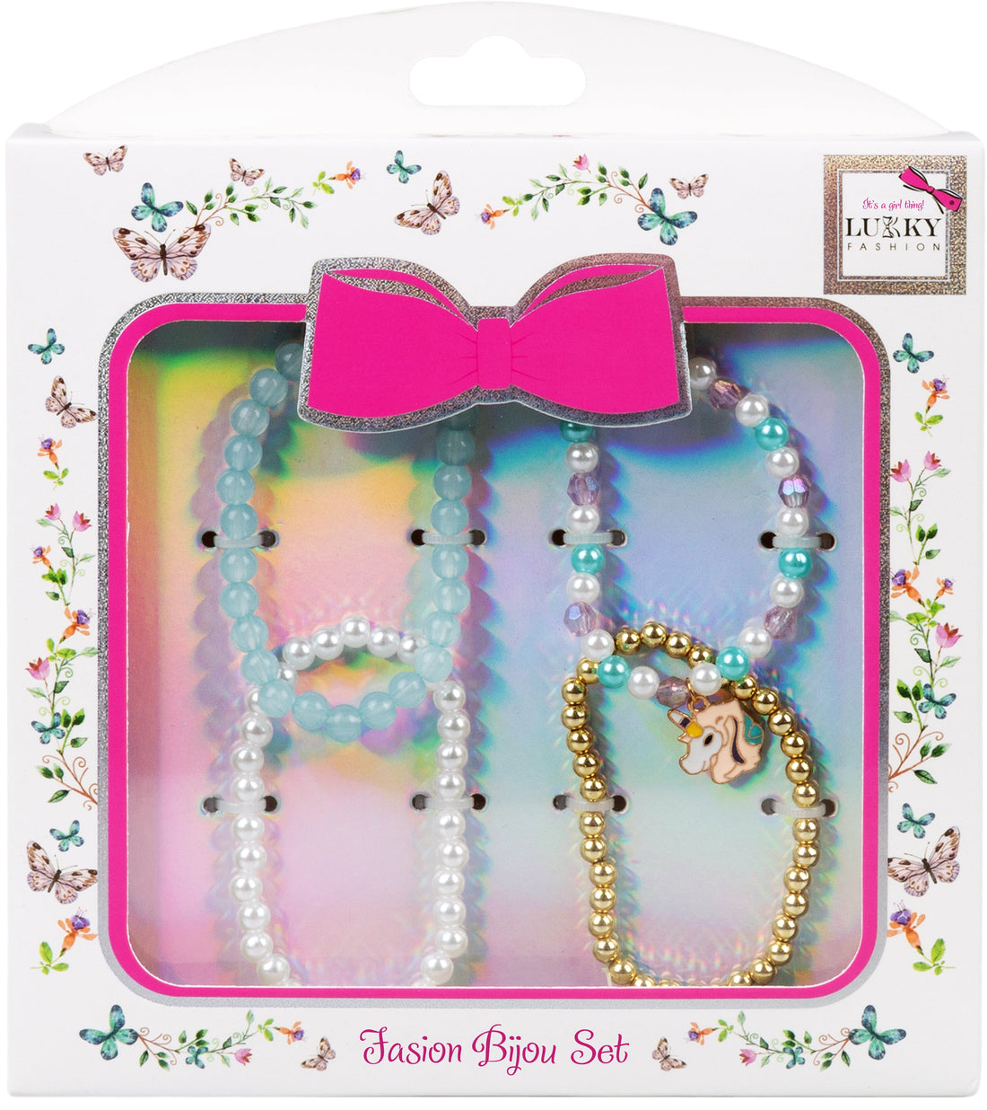 Lukky Fashion Bijou Set with 4 Bead Bracelets & One Charm Unicorn