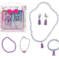 لاكي فاشن مجموعة بيجو (3 أساور/ قلادة مع قطعة تزيين/
 مشبك أذن على شكل دببة.