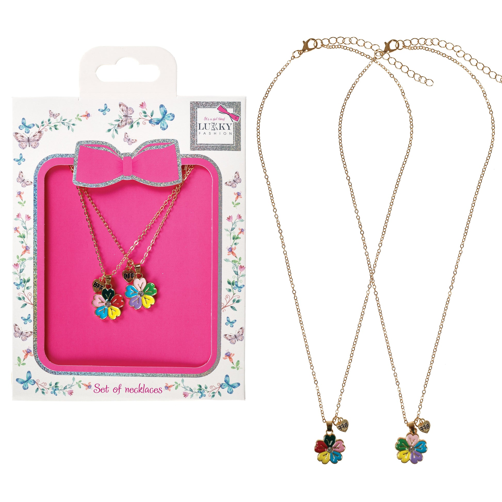 Lukky Fashion 2 Necklace Sets BFF 4-Petals Flowers