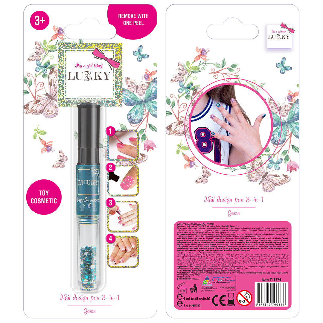 Lukky 3-in-1 Nail Design Pen Nail Polish 6 ml (Light Blue)