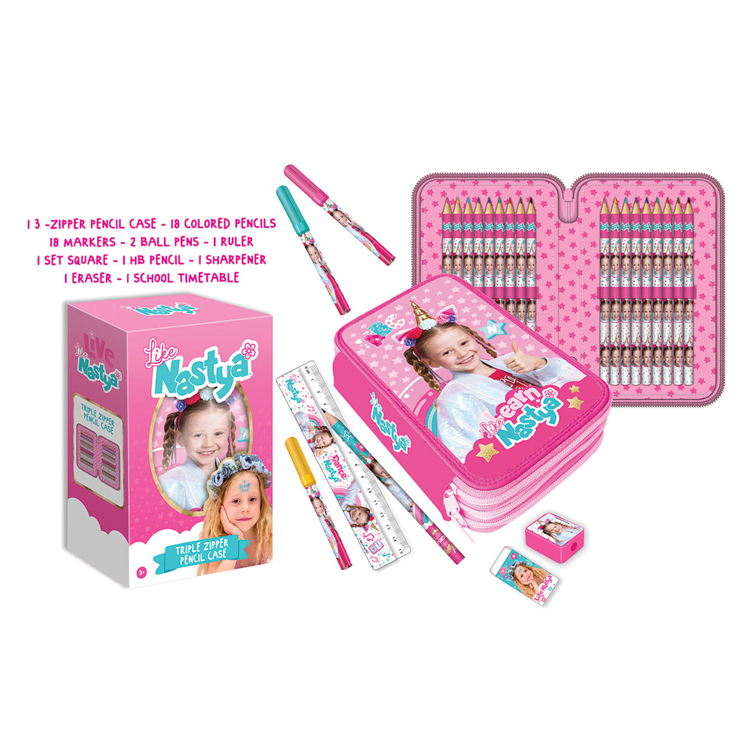 Like Nastya 3 Zippers Pencil Case