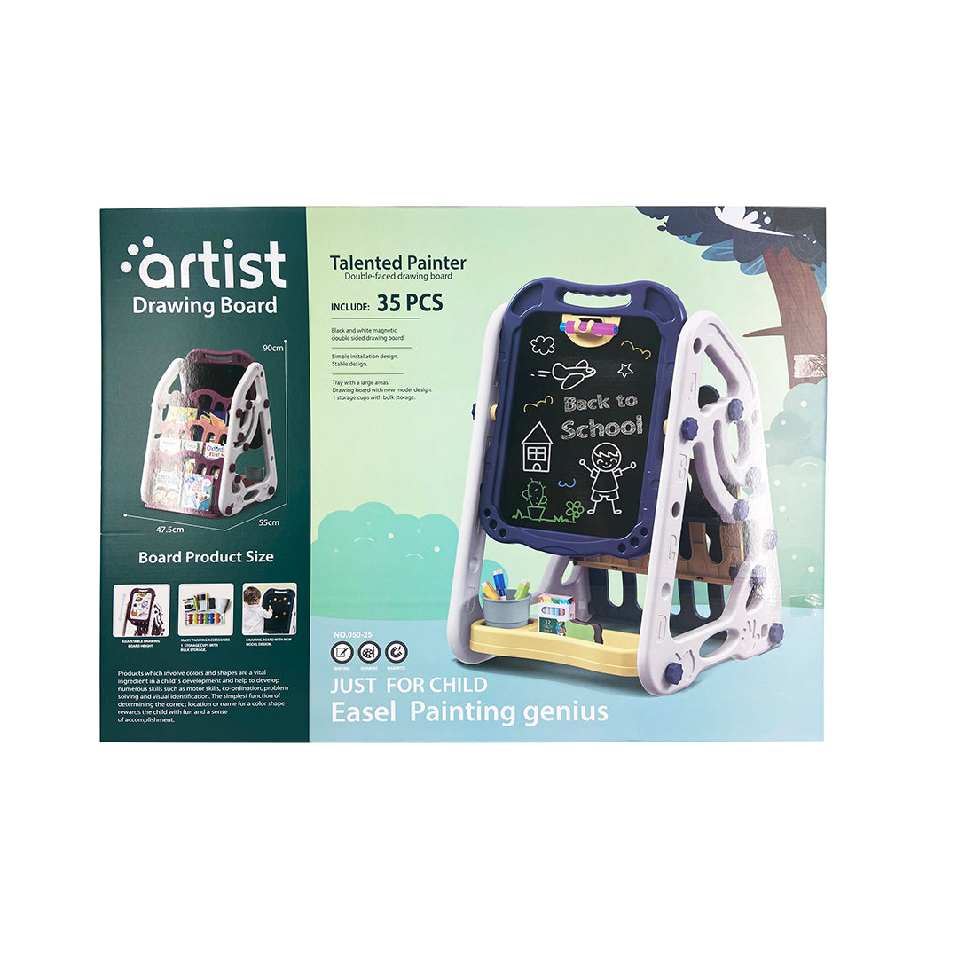 سبورة رسم مزدوجة الوجه مع رف كتب أبيض