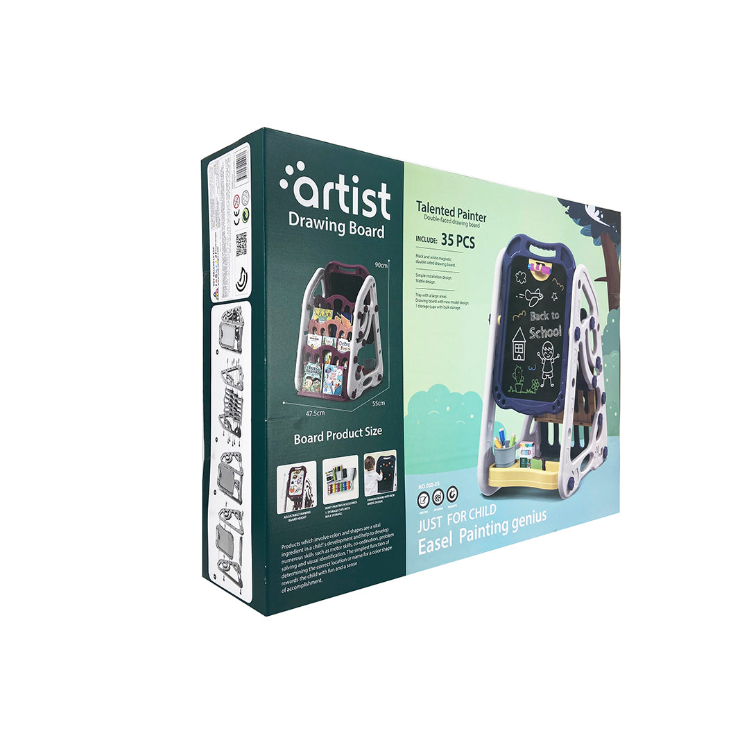 سبورة رسم مزدوجة الوجه مع رف كتب أبيض