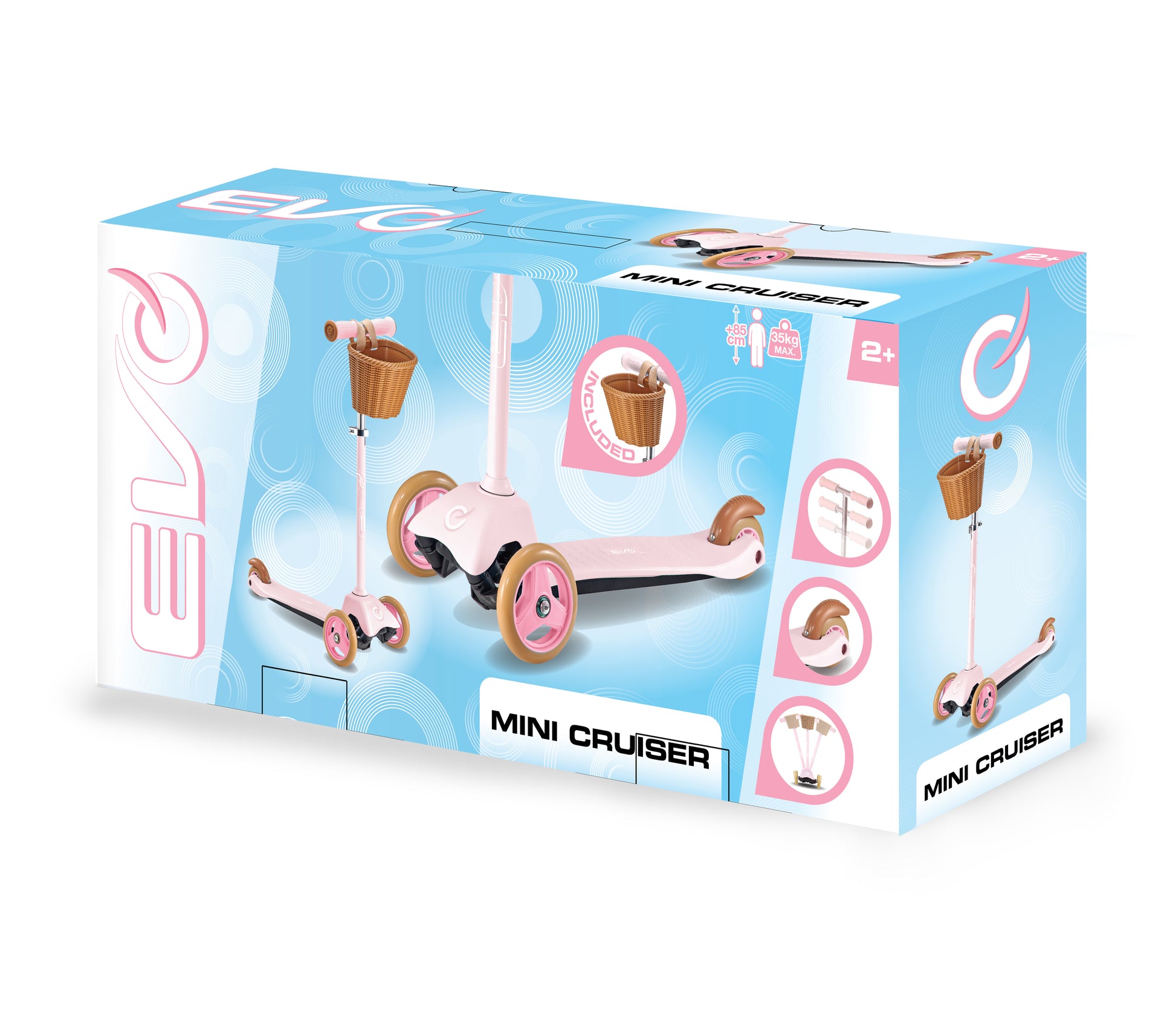 EVO Mini Cruiser with Basket - Pastel Pink