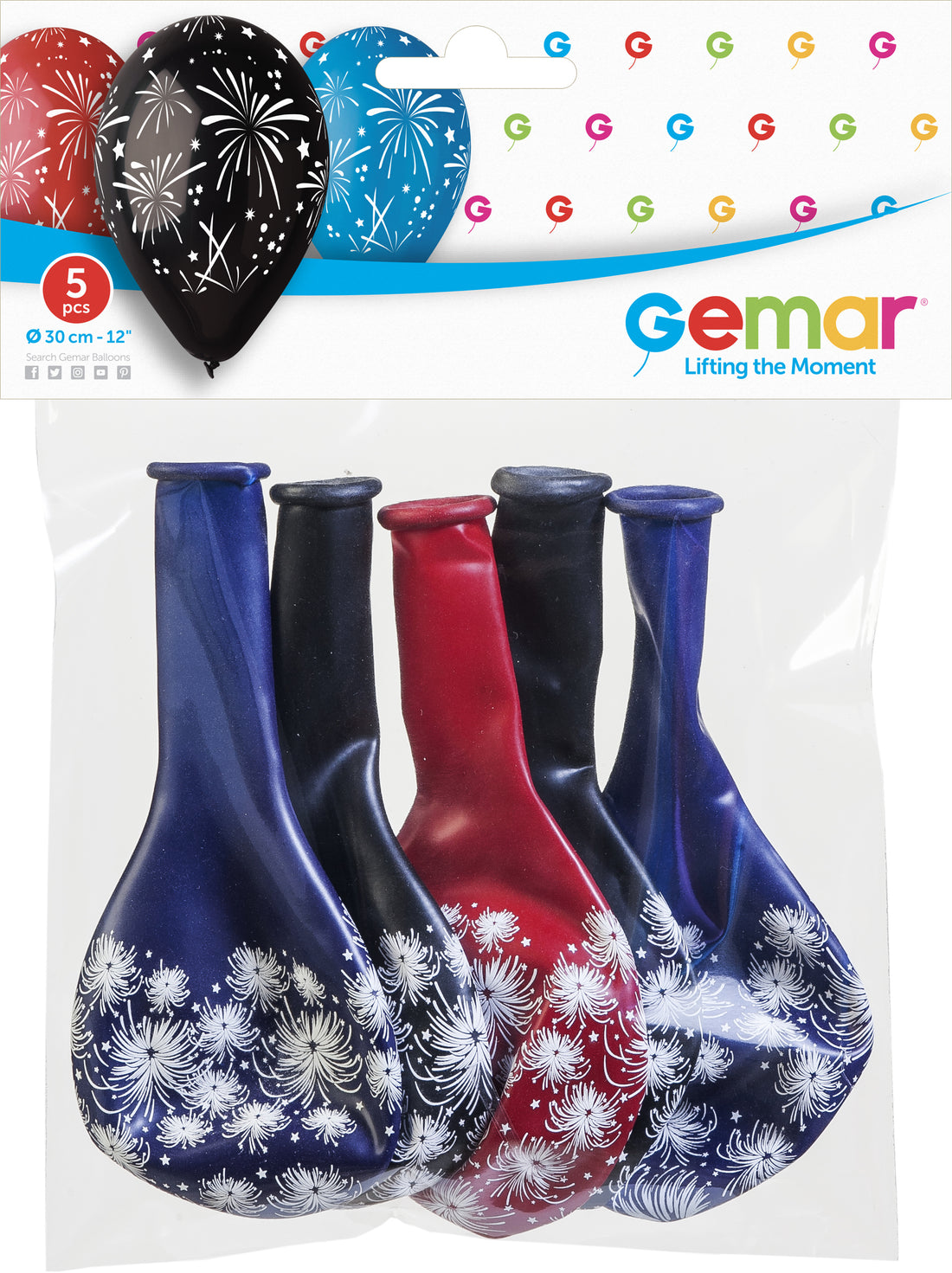 FIREWORKS 5 PIECES BALLOONS 30 CM