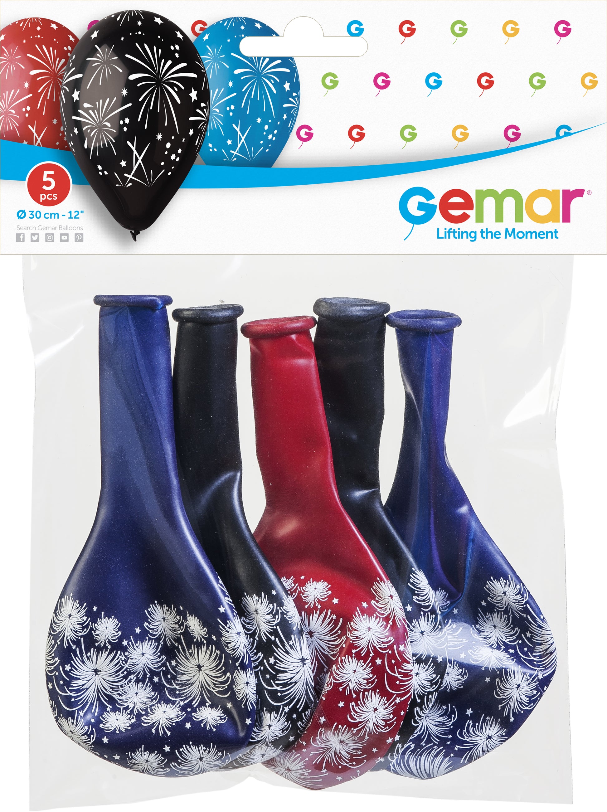 FIREWORKS 5 PIECES BALLOONS 30 CM