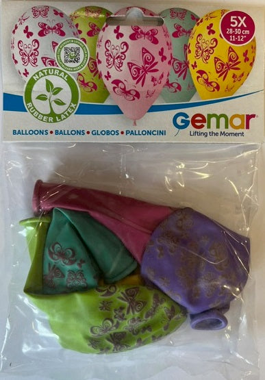 BUTTERFLY 5 PIECES BALLOONS 30 CM