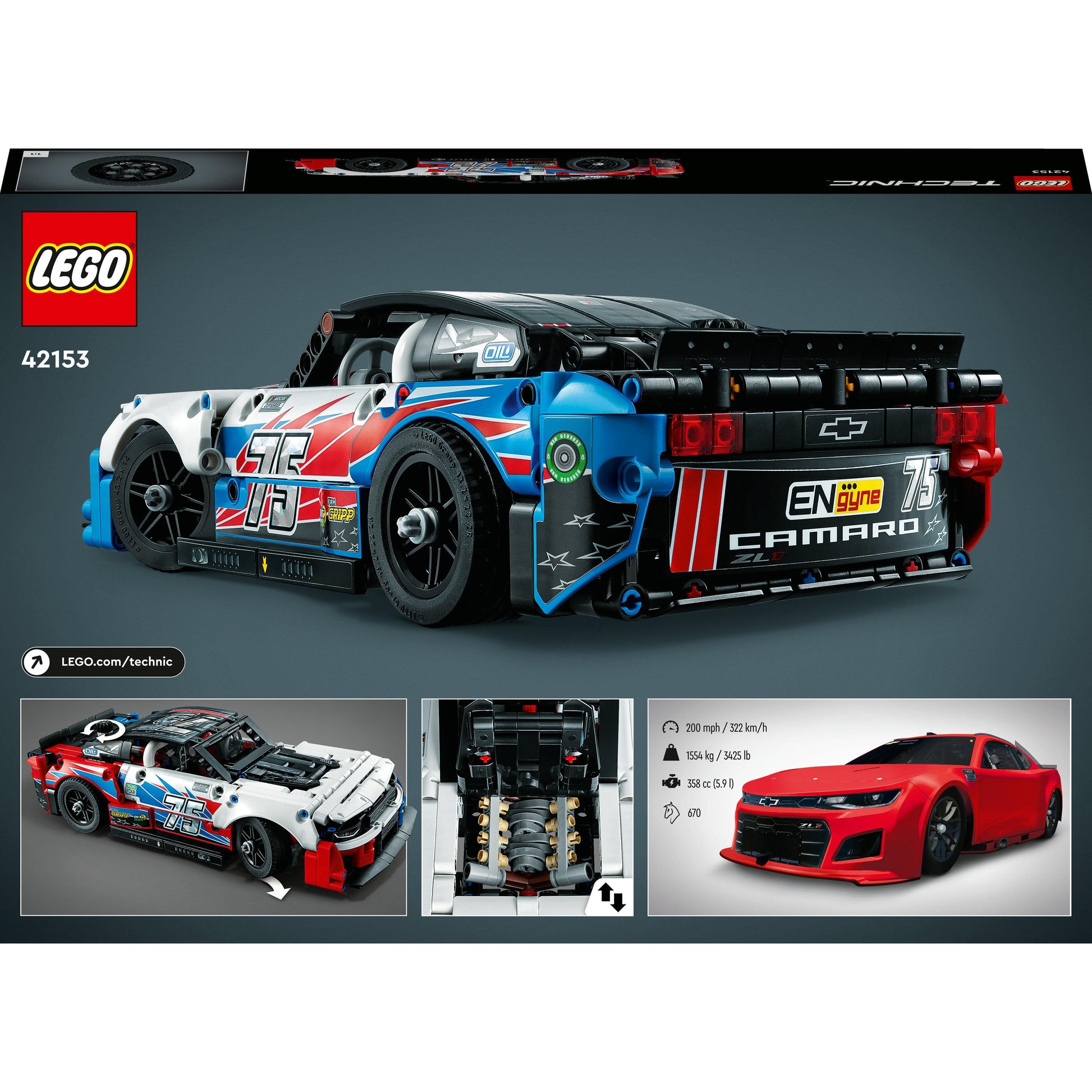 LEGO® Technic NASCAR® Next Gen Chevrolet Camaro ZL1 42153 Building Toy Set (672 Pieces)