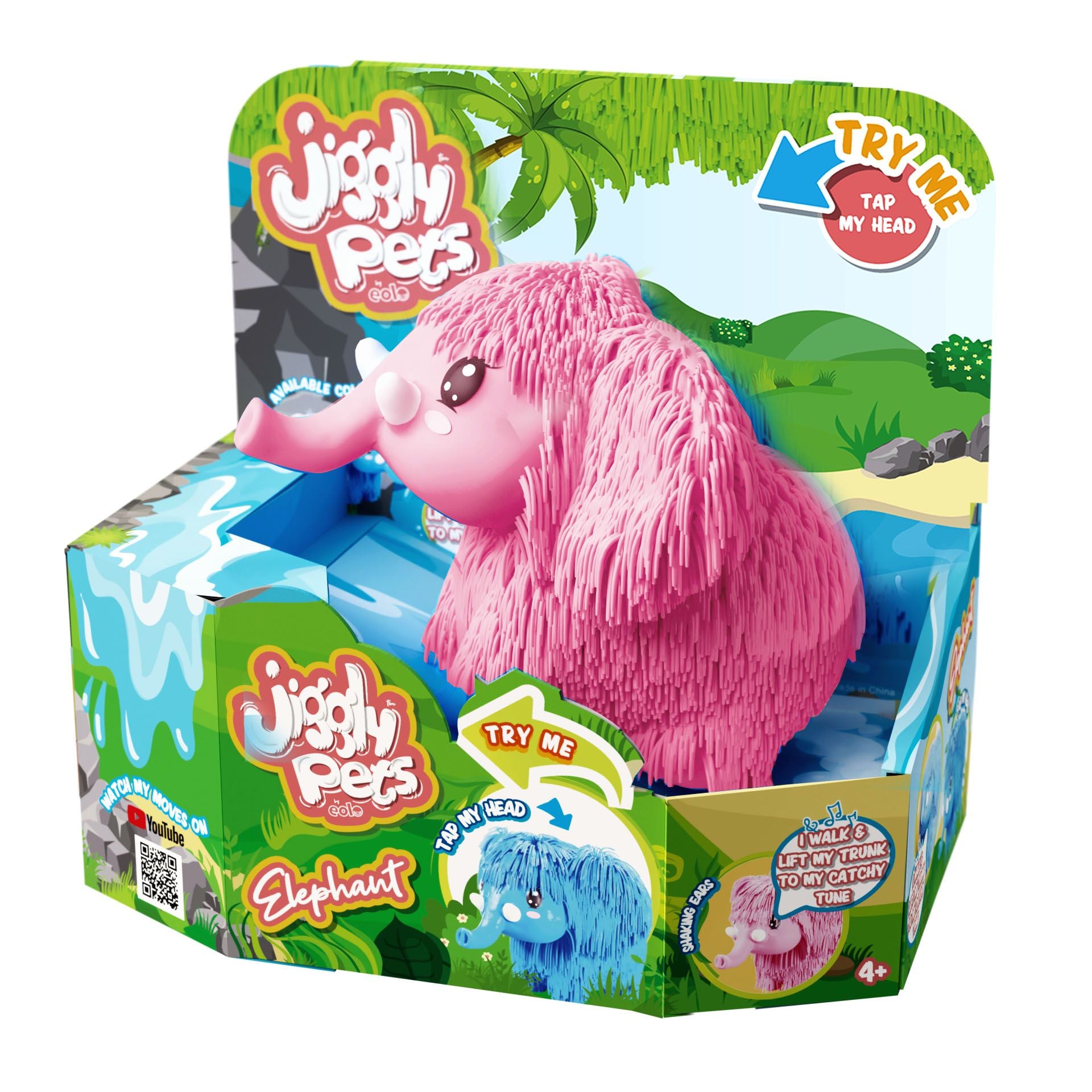 JIGGLY PETS RUBERY WALKING ELEPHANT, MUSIC AND SOUND