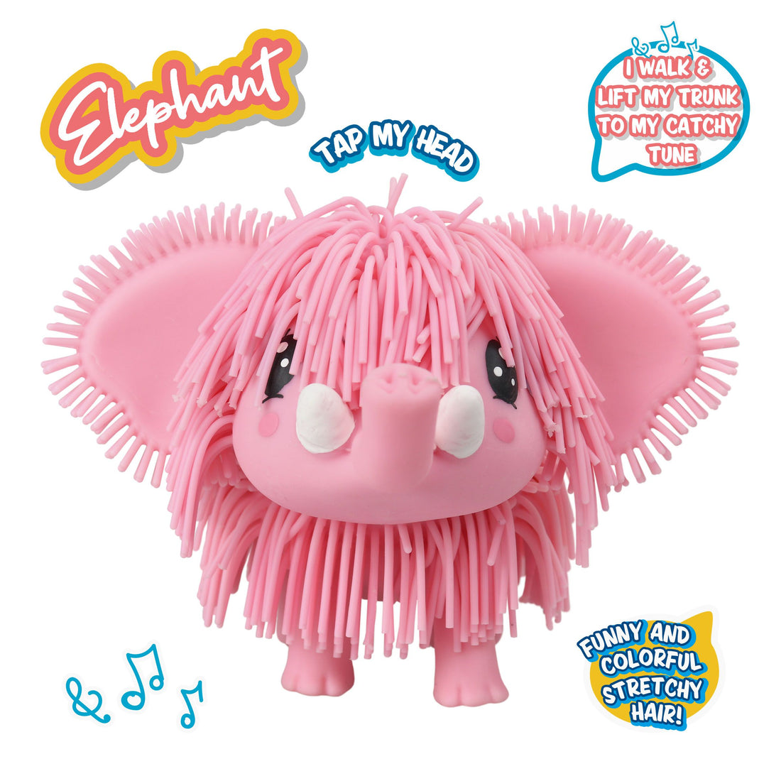 JIGGLY PETS RUBERY WALKING ELEPHANT, MUSIC AND SOUND