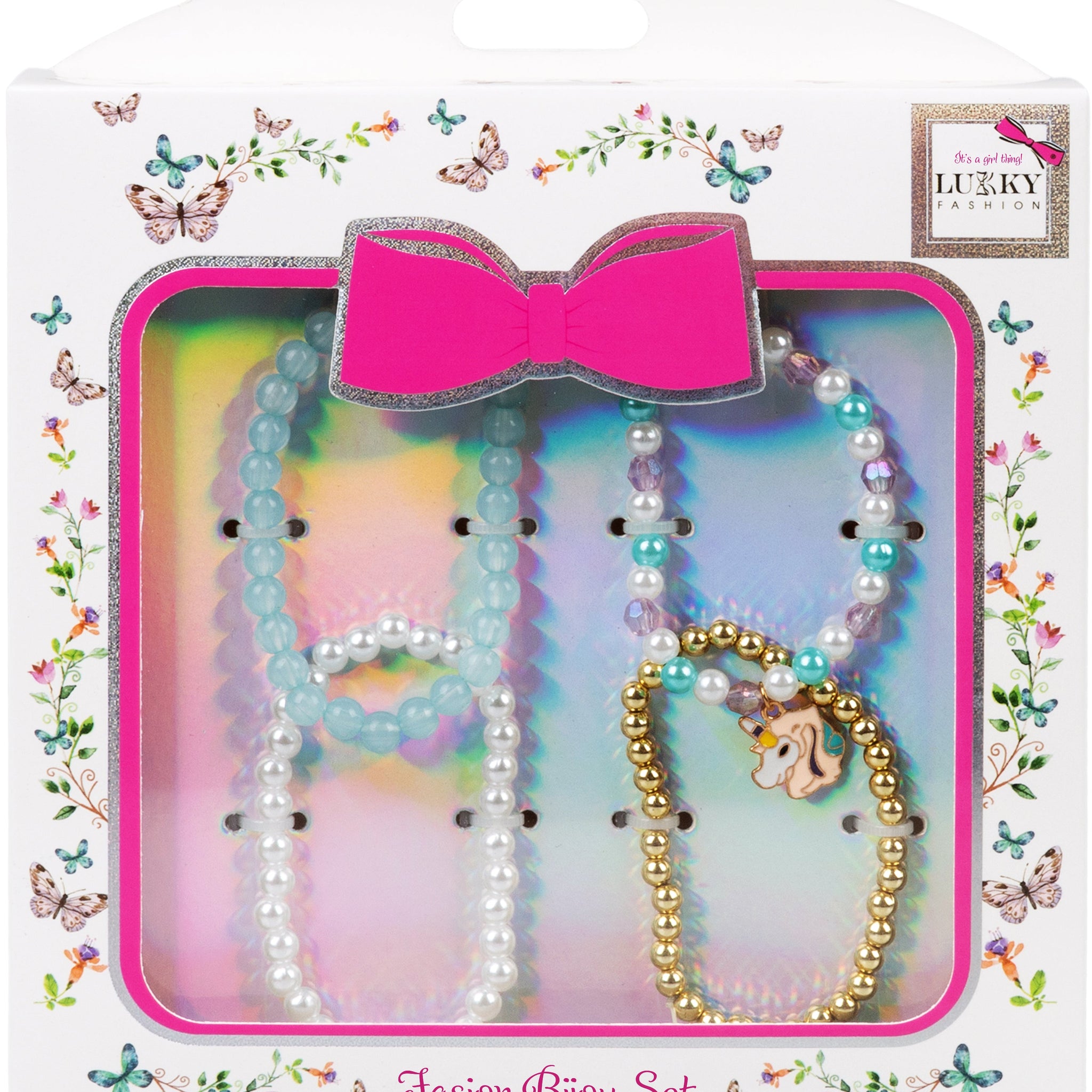 Lukky Fashion Bijou Set with 4 Bead Bracelets & One Charm Unicorn