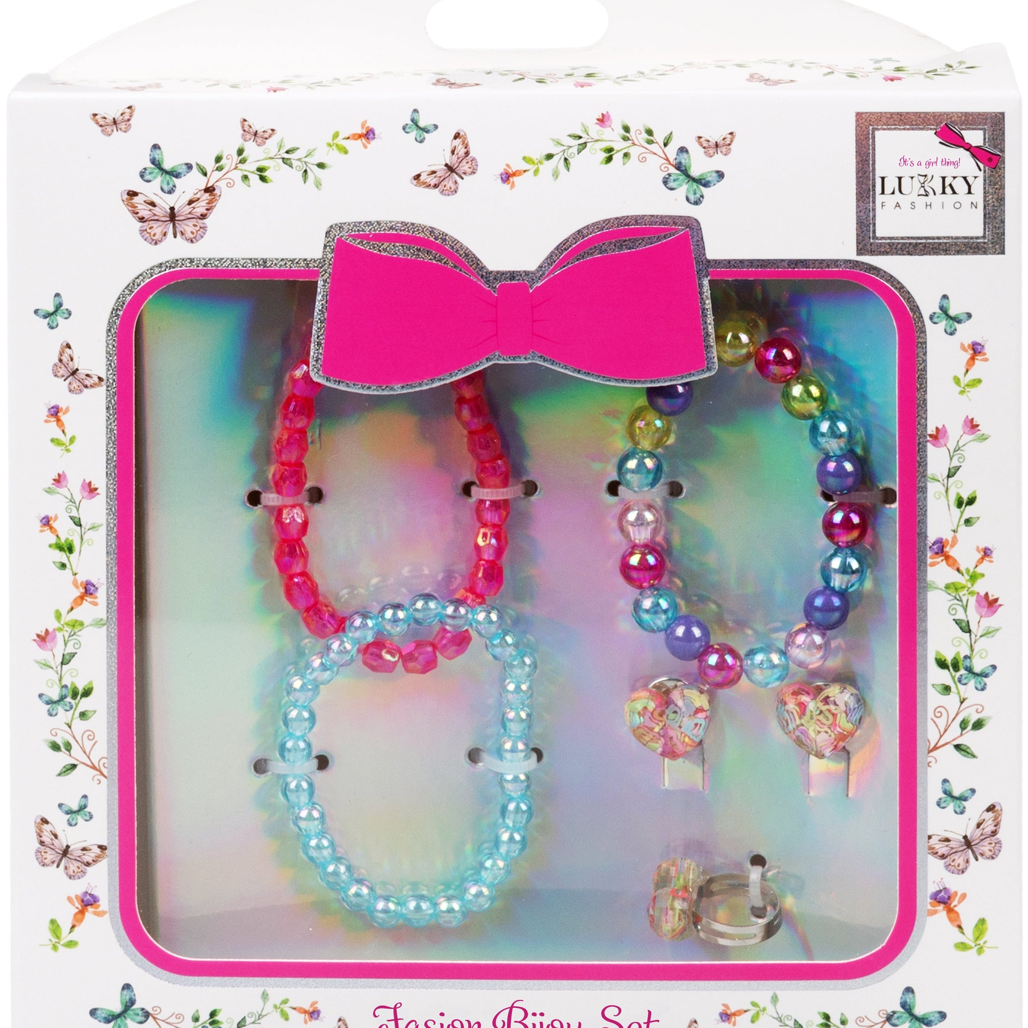 Lukky Fashion Bijou Set with 3 Bracelets, Ring & Ear Clips Strawberry