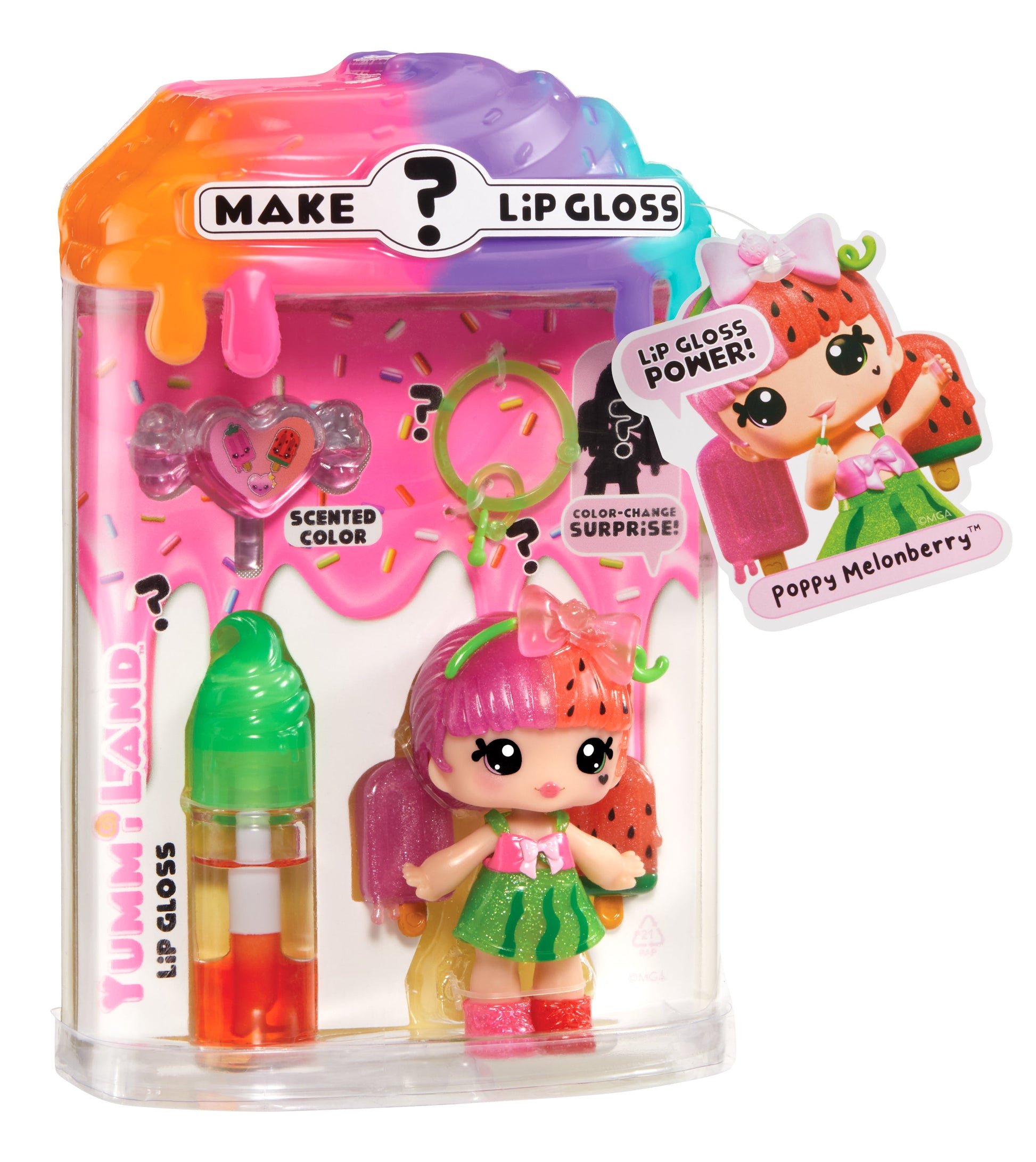 Yummiland Lip Gloss Doll: Mystery Color Change - Poppy Melonberry