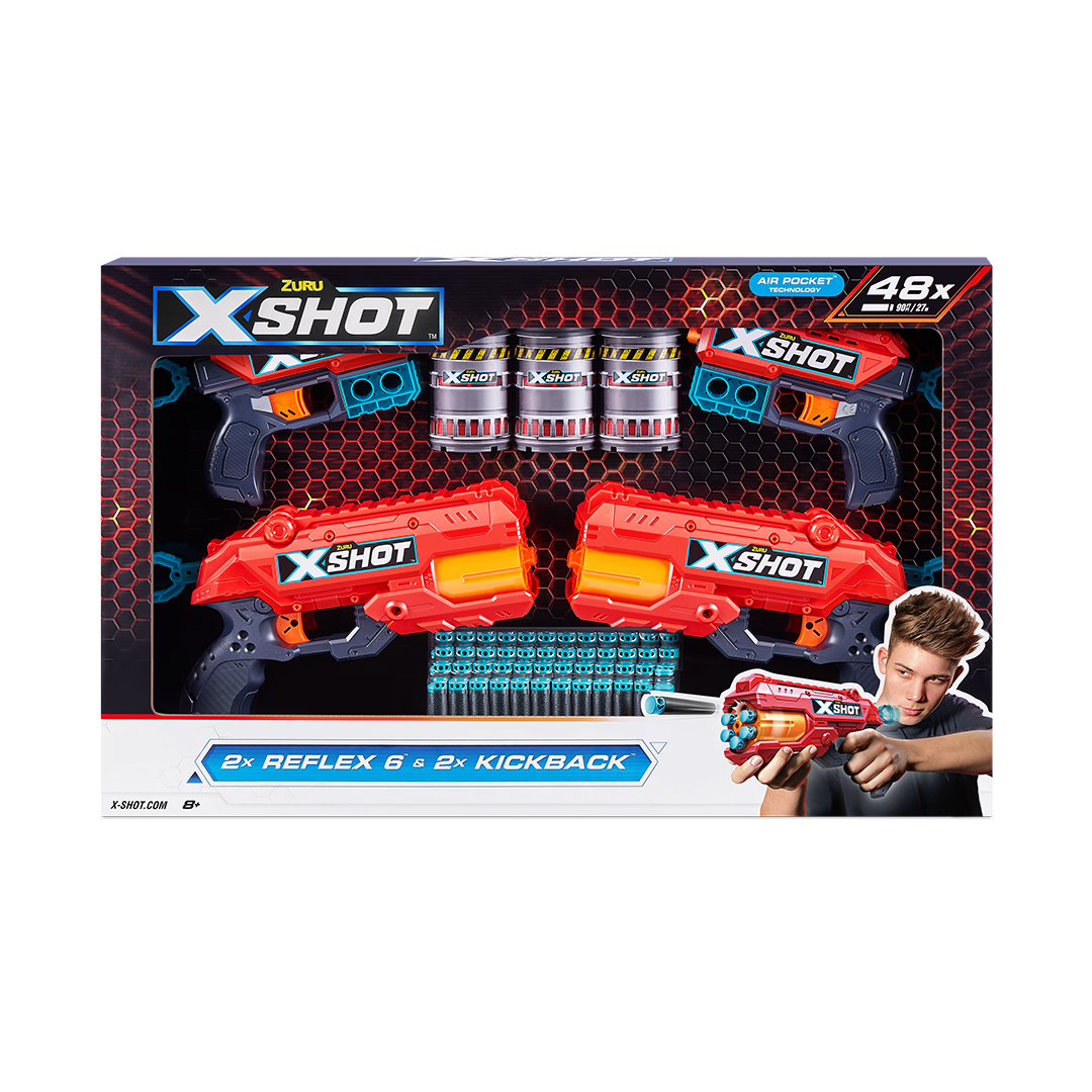 X-Shot Excel Combo Pack [2 Kickback/2 Reflex-6] (3 Cans/48 Darts)